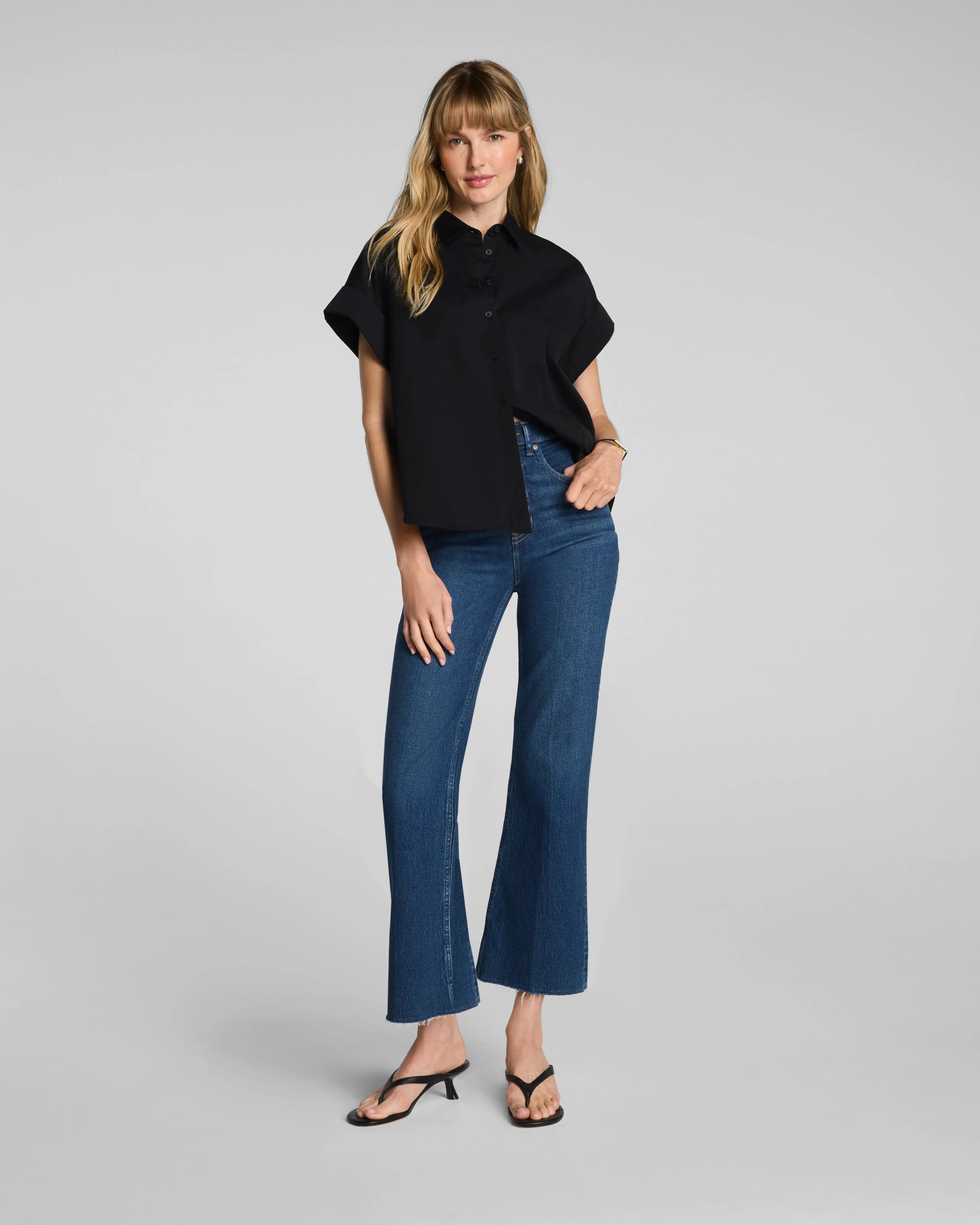 Spanx Women's SPANXshape Authentic 360 Raw Hem Kick Flare Jeans, Seaside Blue | Spanx