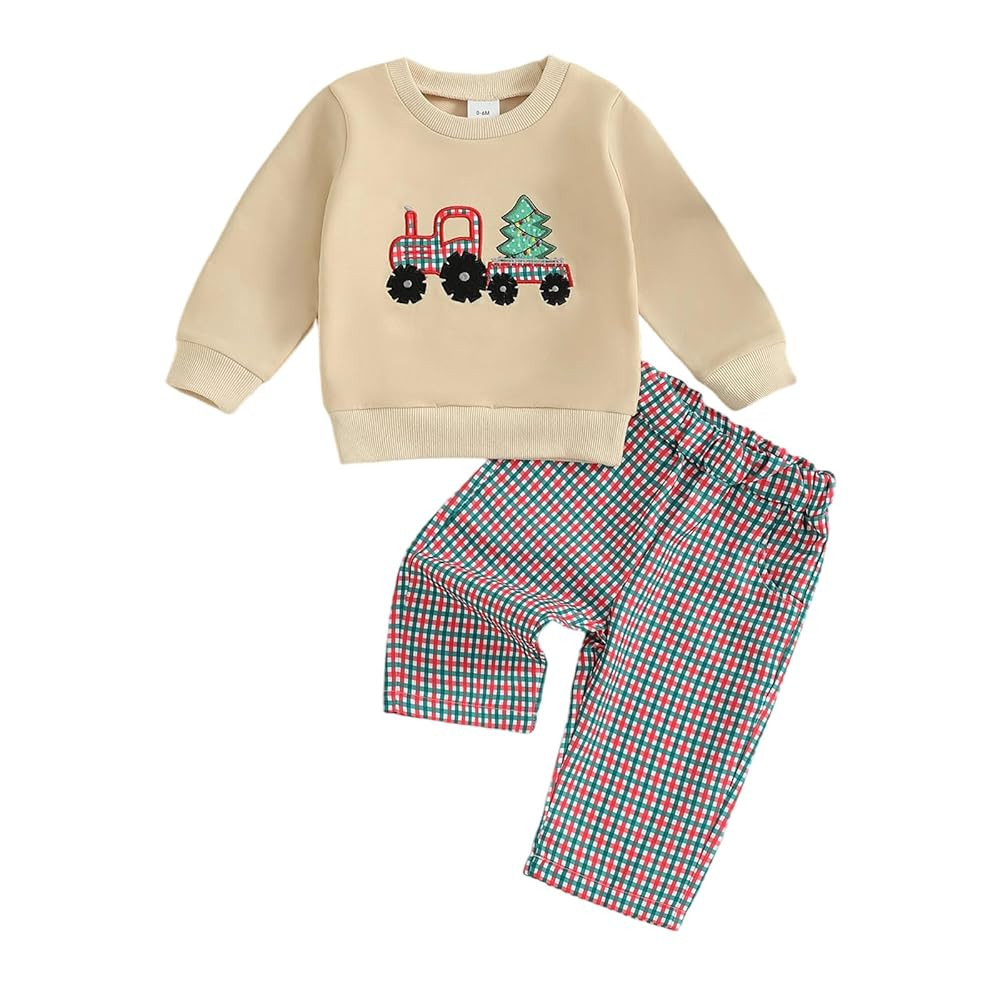 Toddler Baby Boy Thanksgiving Outfit Turkey Crewneck Sweatshirt Long Sleeve Shirt Plaid Pants Cut... | Amazon (US)