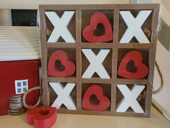 New Rustic Wooden Tic Tac Toe game ~ hearts and x's - great for Valentine's Day or Game Nights! | Etsy (US)