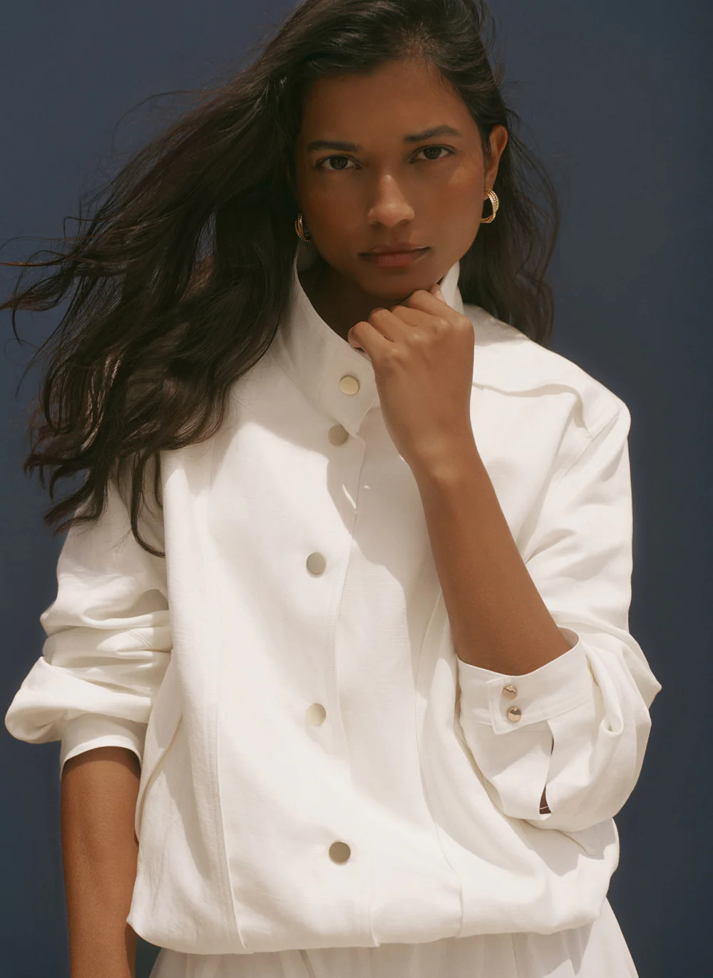 White Linen Blend Bomber Jacket | Mint Velvet