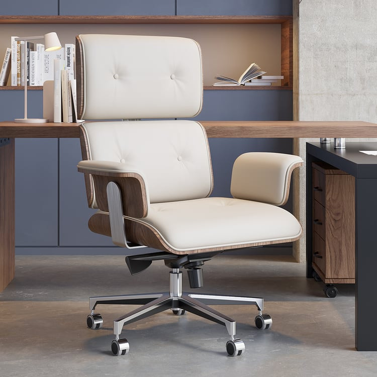 Modern Off White Home Office Chair Upholstered Swivel Task Office Chair High Back | Homary | Homary