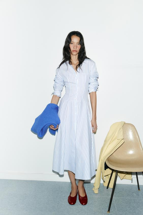 STRIPED MIDI SHIRT DRESS | Zara US