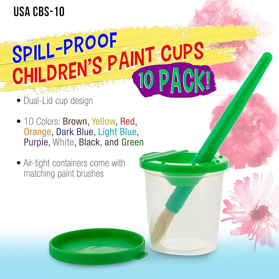 U.S. Art Supply 10 Piece Children's No Spill Paint Cups with Colored Lids and 10 Piece Large Roun... | Amazon (US)