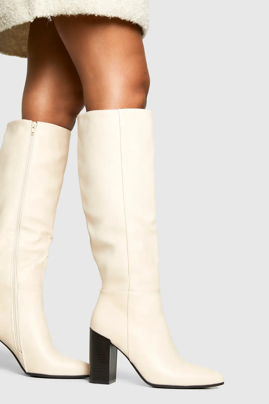 Column Knee High Stacked Heel Boots | Boohoo.com (UK & IE)
