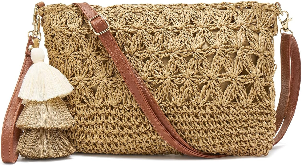 Small Straw Purse for Women Summer Clutch Purses Beach Woven Envelope Bag Raffia Shoulder,Straw C... | Amazon (US)
