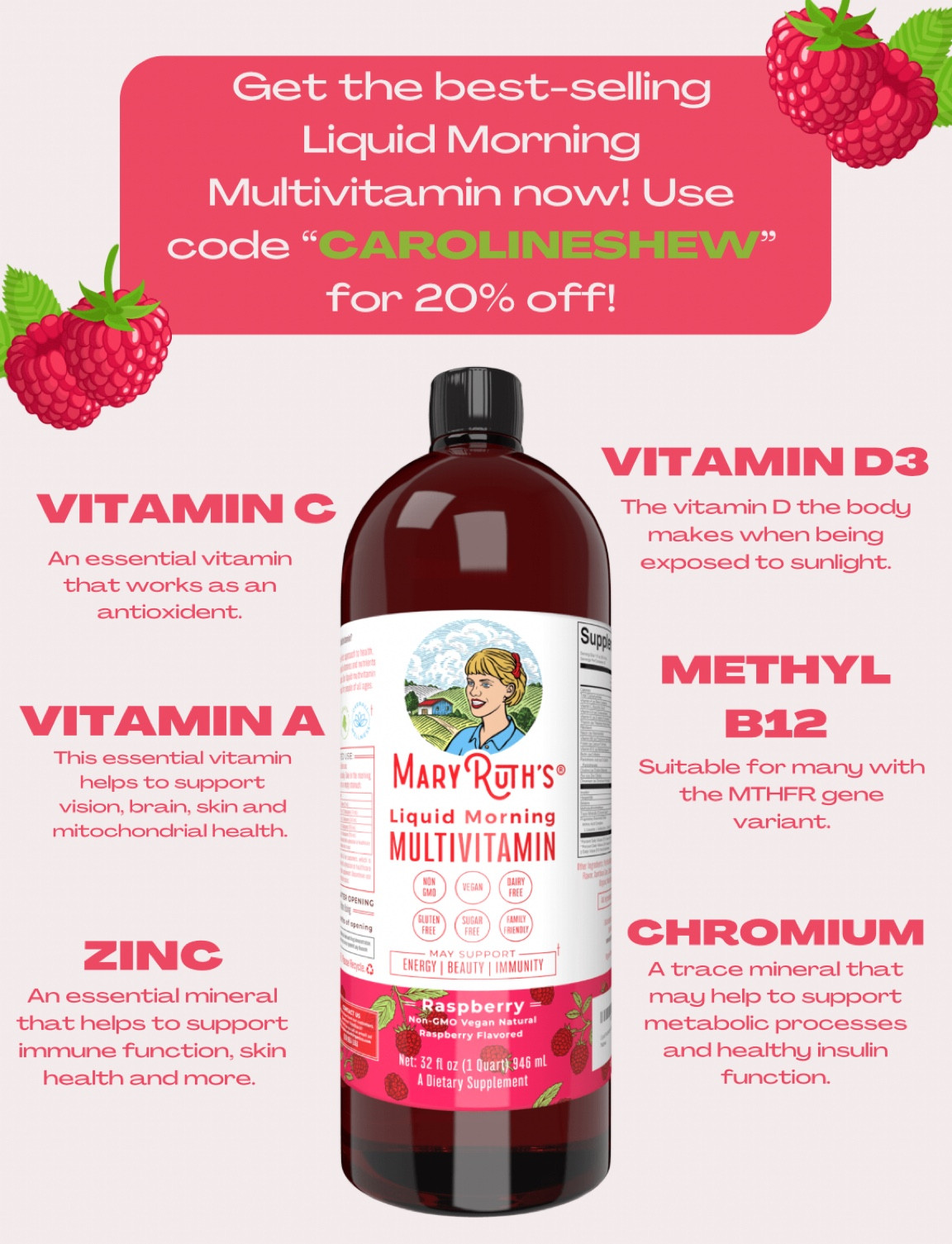 Get the best selling Liquid Morning Multivitamin now! Follow this link to use my code “CAROLINESHEW” for 20% off! Code can be used on Amazon as well! 
https://bit.ly/3I7GHRE
#MRObrandambassador
#asseenontiktok

#LTKunder50 #LTKbeauty #LTKFind