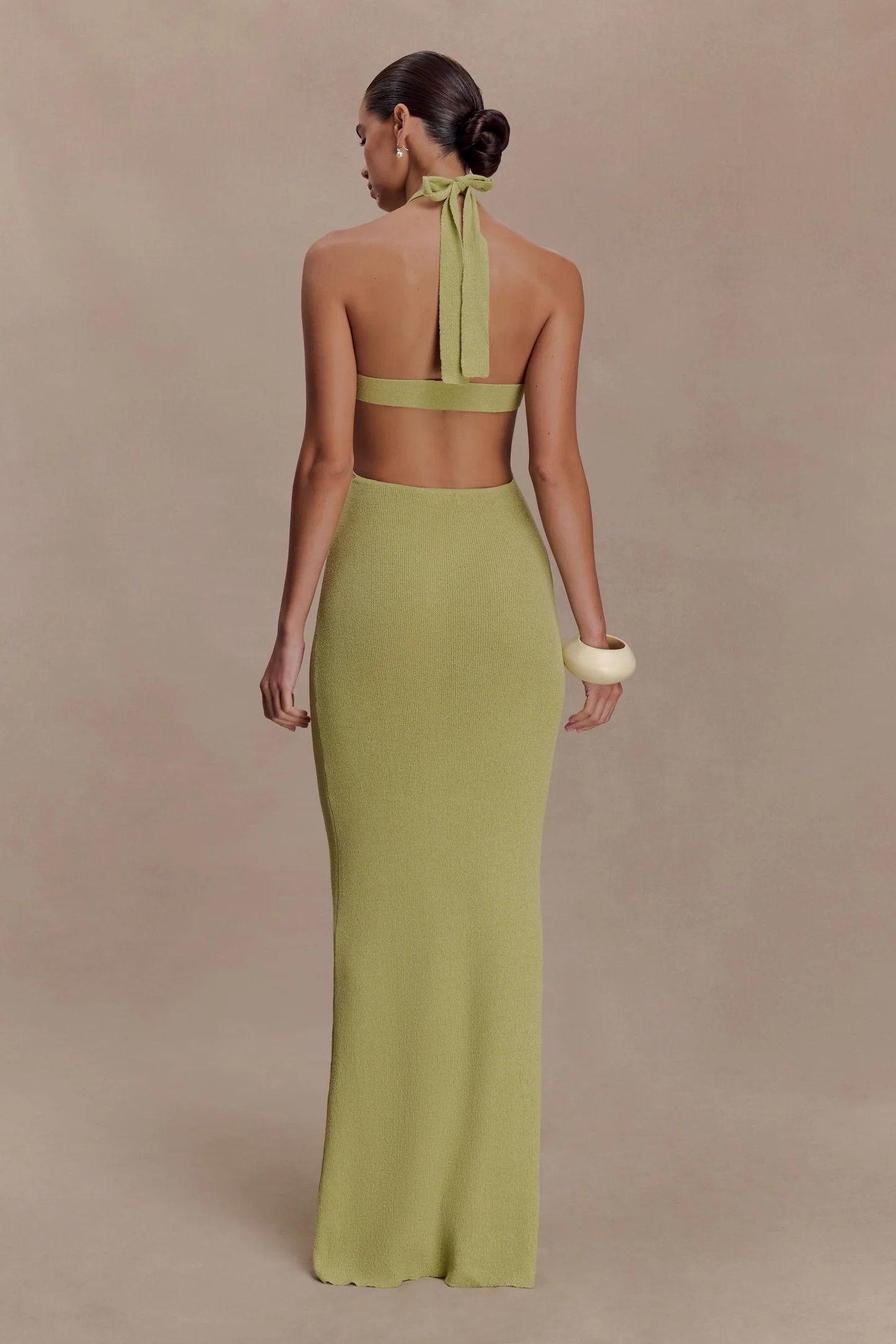 Halter Knit Maxi Dress - Light Olive | MESHKI US