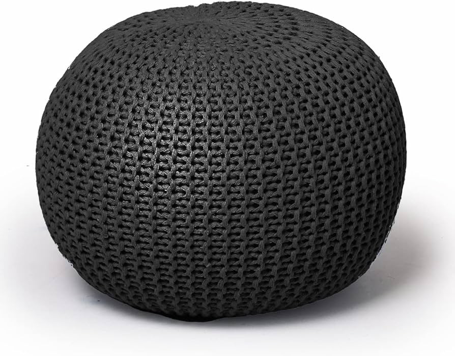 Urban Lifestyle Round Knit Pouf - Hand Woven Cotton, Black | Amazon (US)