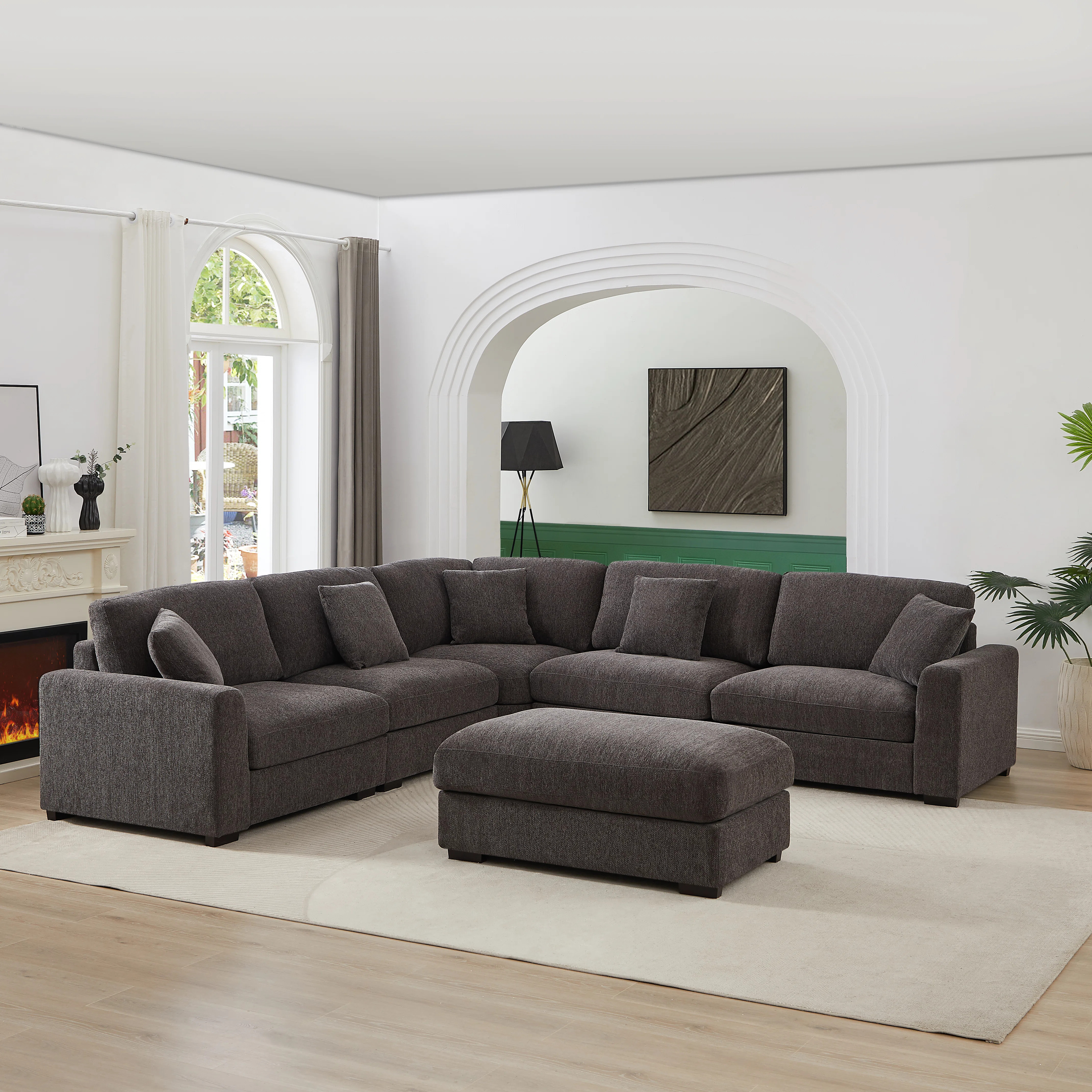 Reversible Modular Corner Sectional Upholstered Sofa Couch with Ottoman | Wayfair North America
