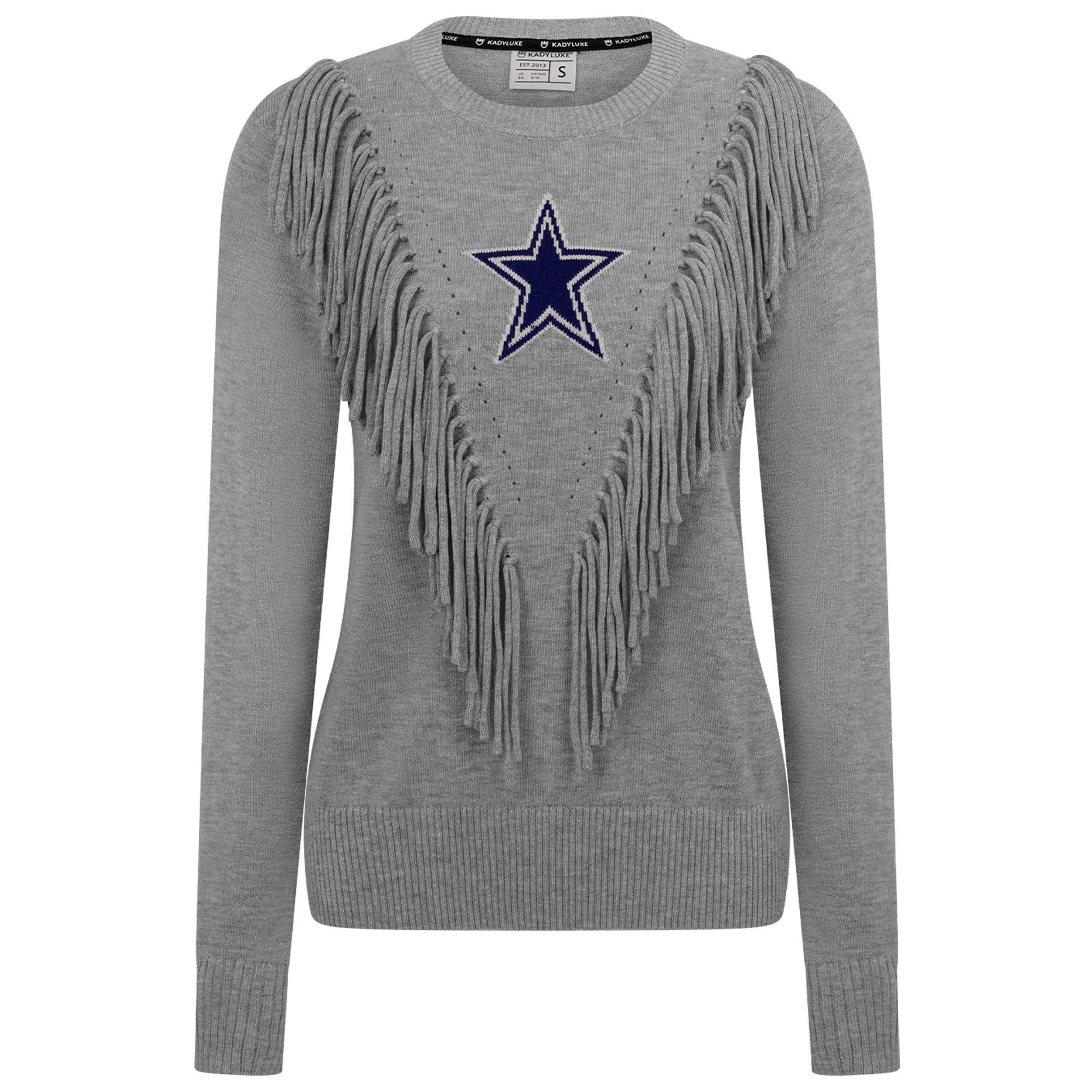 Women's   Silver Dallas Cowboys Fringe Sparkle Pullover Sweater | Fanatics
