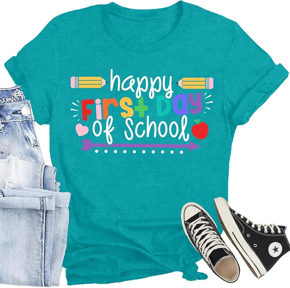 Women Teacher Shirt Teacher Life Printed T-Shirt Casual Back to School Tee Tops | Amazon (US)