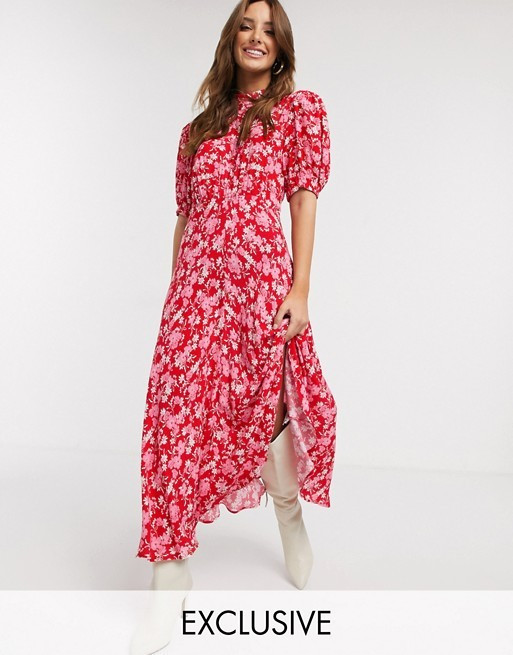 Ghost exclusive luella floral print midi dress in pink floral | ASOS (Global)