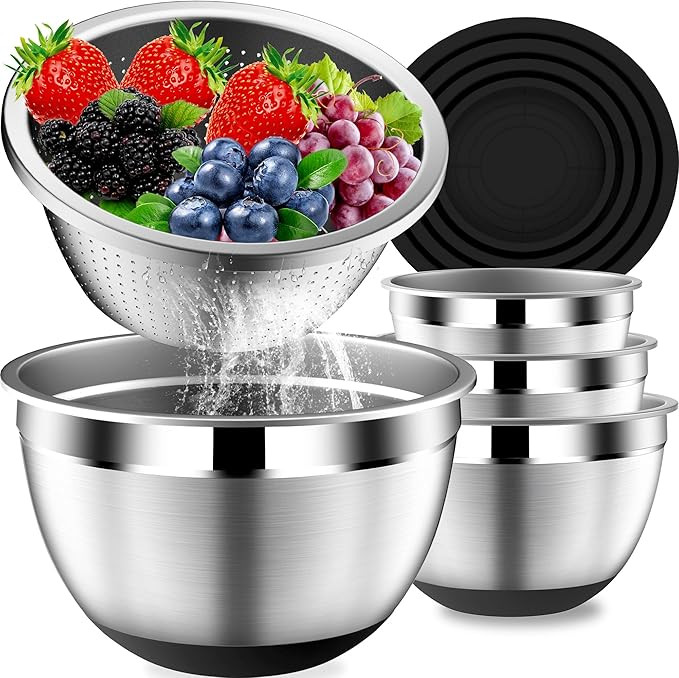 Mixing Bowls with Lids Set, Stainless Steel Mixing Bowls with Colander, Strainer with Mixing Bowl... | Amazon (US)