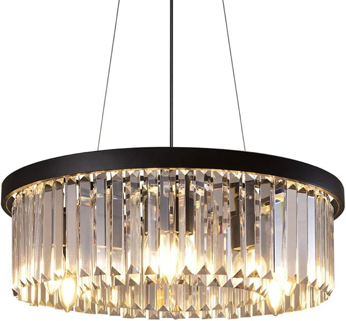 Wellmet Modern Crystal Chandelier for Dining Room, 6 Lights Black Farmhouse Crystal Pendant Light... | Amazon (US)