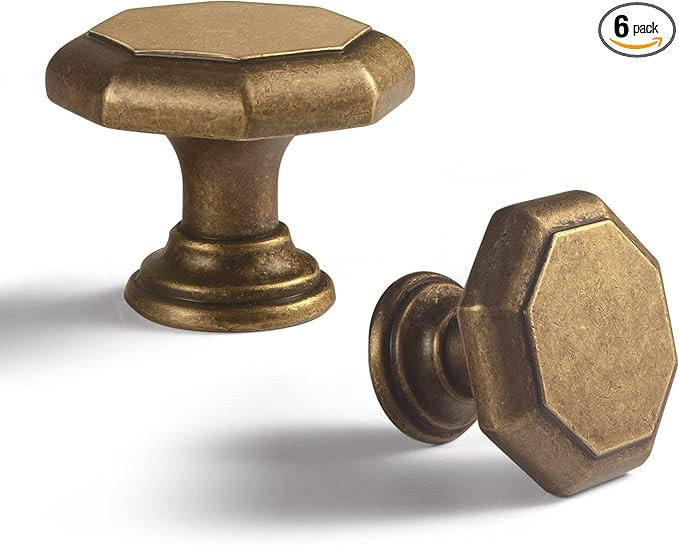 Goo-Ki Antique Brass Zinc Alloy Cabinet Knobs - 6 Pack Single Hole Center Affordable Luxury Vinta... | Amazon (US)