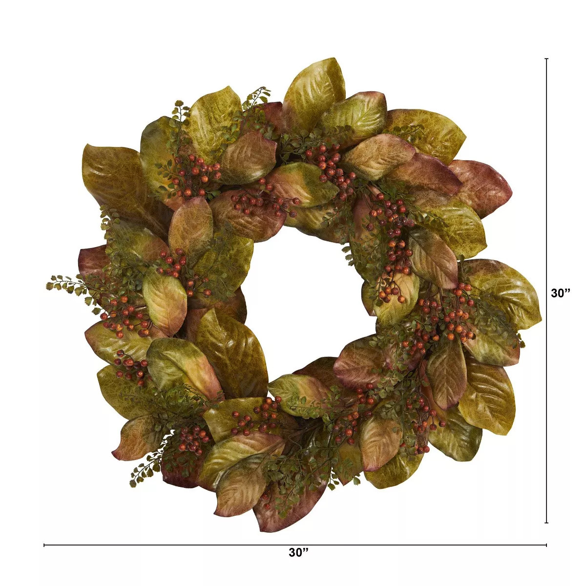 Nearly Natural 30” Fall Magnolia Leaf and Berries Artificial Wreath | Target