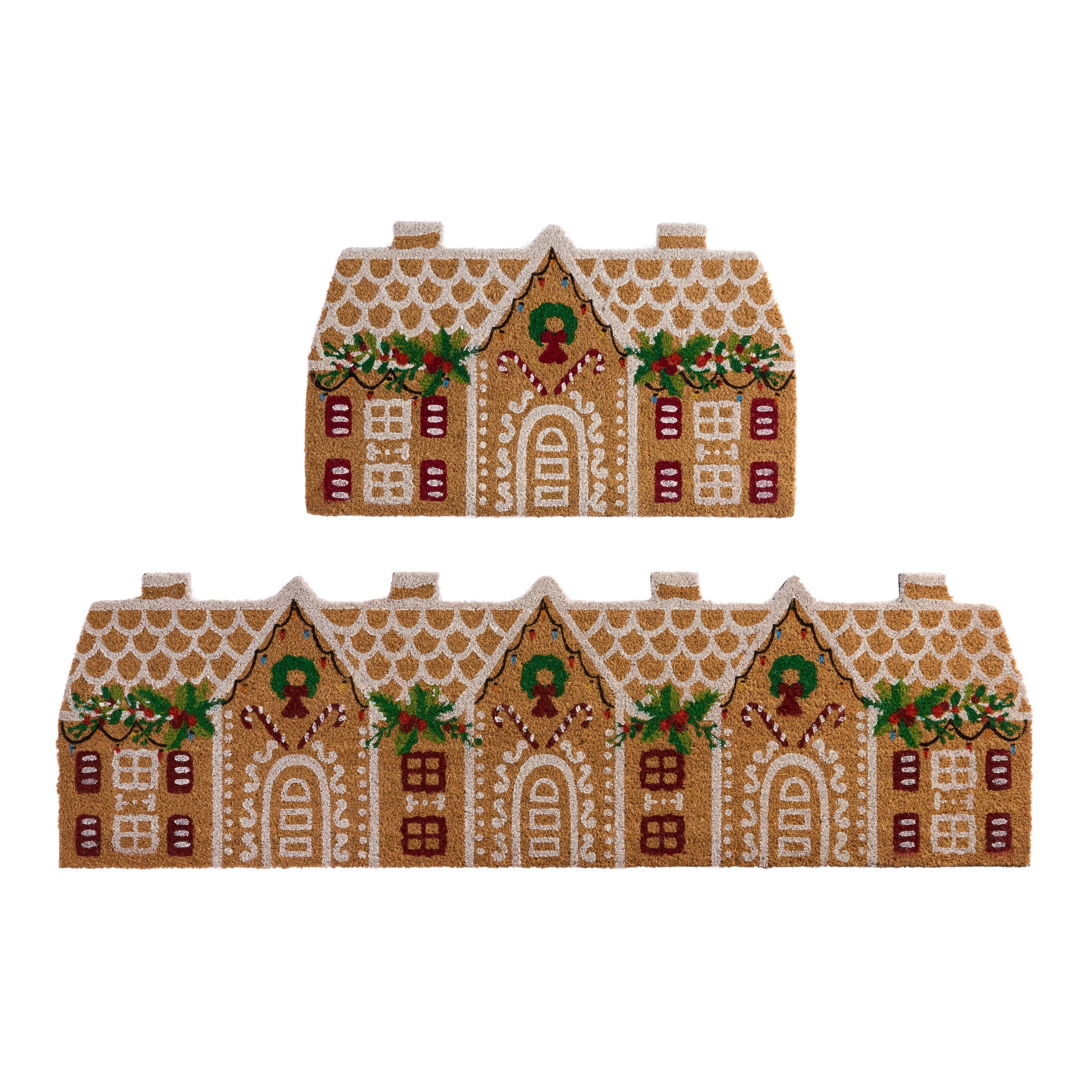 Red and Green Holiday Gingerbread Cottage Coir Doormat | World Market