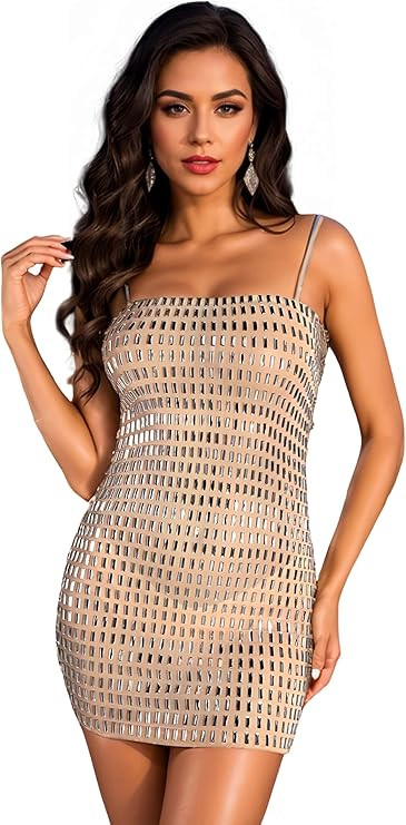 Adjustable Straps Rhinestone Bodycon Dress for Women Special Occasions | Amazon (US)