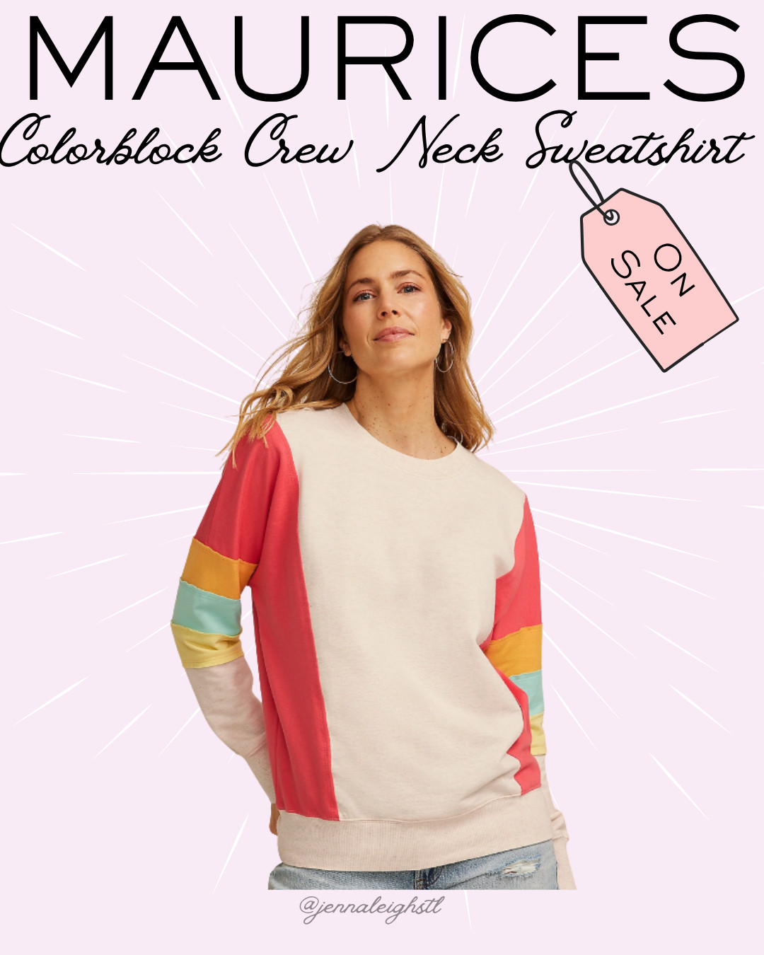 Maurices find. Take 40% off this colorblock crew neck sweatshirt, a cozy and casual piece that is perfect for everyday wear. 

 #LTKSeasonal #LTKSaleAlert #LTKMidsize