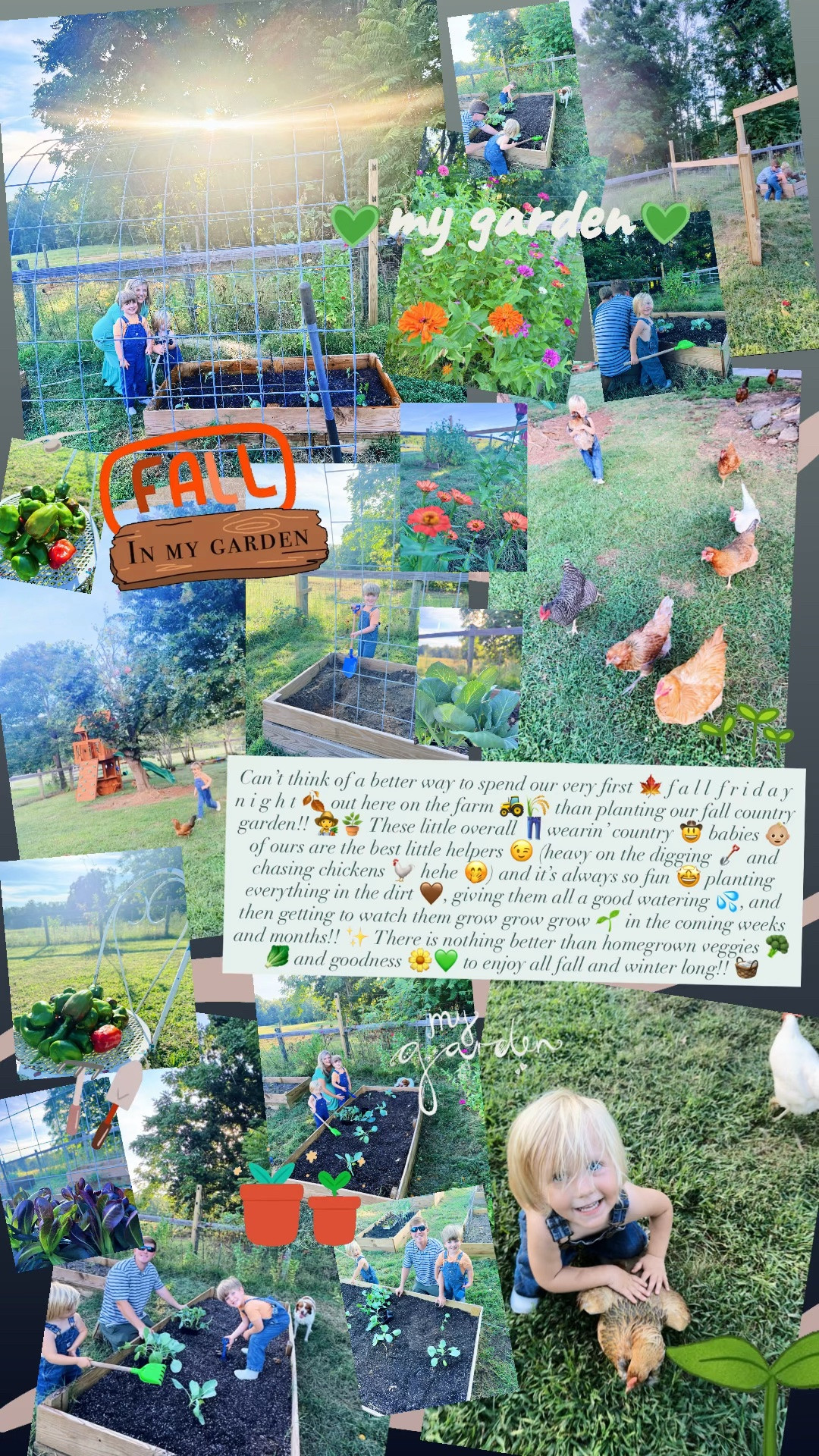 Can’t think of a better way to spend our very first 🍁 f a l l  f r i d a y  n i g h t 🍂 out here on the farm 🚜🌾 than planting our fall country garden!! 👩‍🌾🪴 These little overall 👖wearin’ country 🤠 babies 👶🏼 of ours are the best little helpers 😉 (heavy on the digging 🪏 and chasing chickens 🐓 hehe 🤭) and it’s always so fun 🤩 planting everything in the dirt 🤎, giving them all a good watering 💦, and then getting to watch them grow grow grow 🌱 in the coming weeks and months!! ✨ There is nothing better than homegrown veggies 🥦🥬 and goodness 🌼💚 to enjoy all fall and winter long!! 🧺