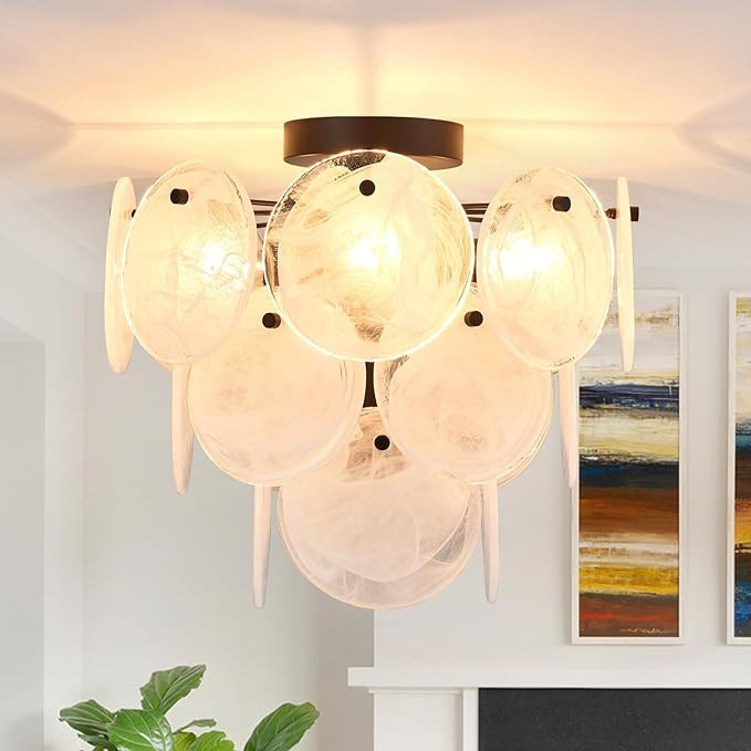 Modern Flush Mount Glass Ceiling Light, Black Hallway Lights Vintage Chandelier, 4-Light Unique L... | Amazon (US)