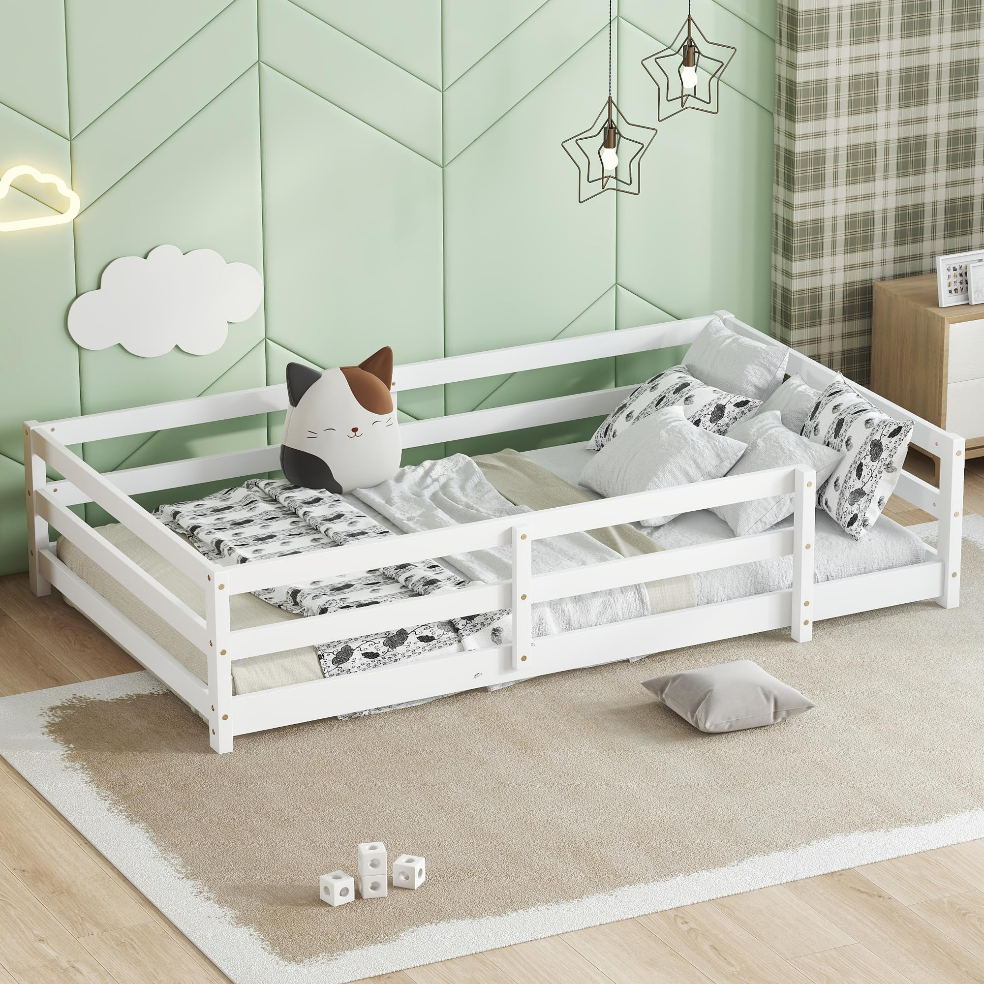 Bellemave Twin Floor Bed with Safety Guardrails, Wood Montessori Floor Bed for Kids, Girls, Boys ... | Amazon (US)