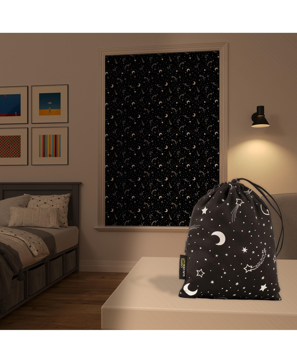Sun Zero Lights Out Portable Travel 100% Blackout Rod Pocket Curtain Panel - Stars | Macy's