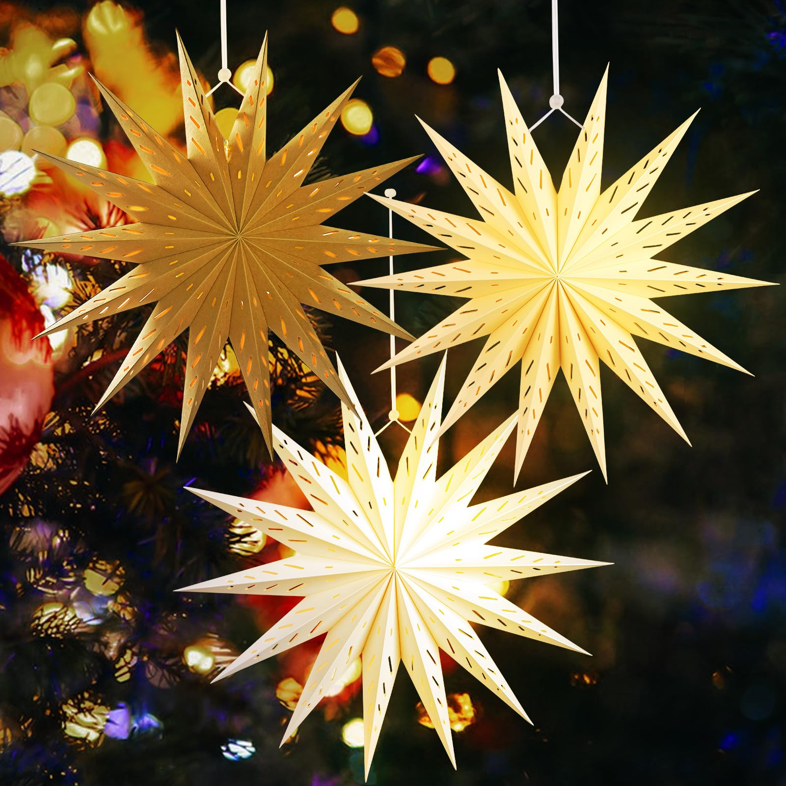 SUNBEAUTY 14-Pointed 18 Inch Hollow Out Paper Star Lanterns Brown White Christmas Lanterns Hangin... | Amazon (US)