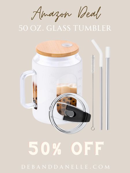 Clip the coupon for 50% off this 50 oz. glass tumbler with a bamboo lid and straws. 

#LTKfindsunder50 #LTKGiftGuide #LTKhome