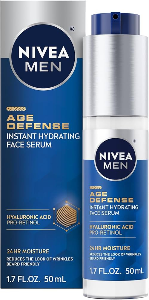 NIVEA MEN Age Defense Instant Hydrating Face Serum for Dry Skin, With Pro-Retinol and Hyaluronic ... | Amazon (US)