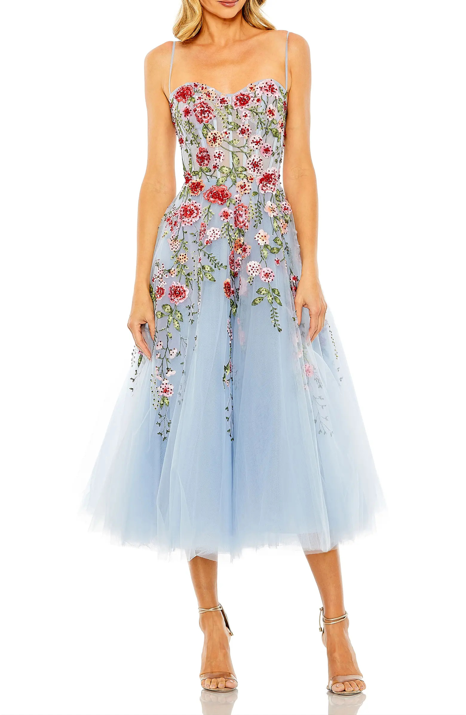 Women's Bustier Embroidered Floral A-Line Dress | Nordstrom