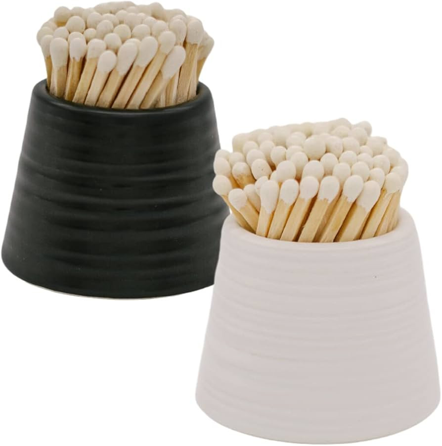 River Birch Pair of Black and White Ceramic Match Holders with Striker | Birthday, Holiday, Decor... | Amazon (US)