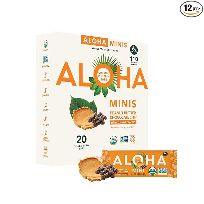 ALOHA Organic Plant Based Protein Bar MINIS |Peanut Butter Chocolate Chip | 20 Count, 24g Bars | ... | Amazon (US)