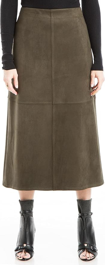 Max Studio Women's Faux Suede Elastic High Waisted Casual A-Line Midi Skirt | Amazon (US)