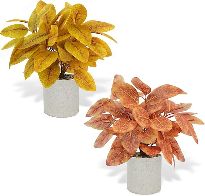 2PCS Fall Artificial Potted Plants Small Plastic Eucalyptus Plants Fall Decorations for Home Autu... | Amazon (US)