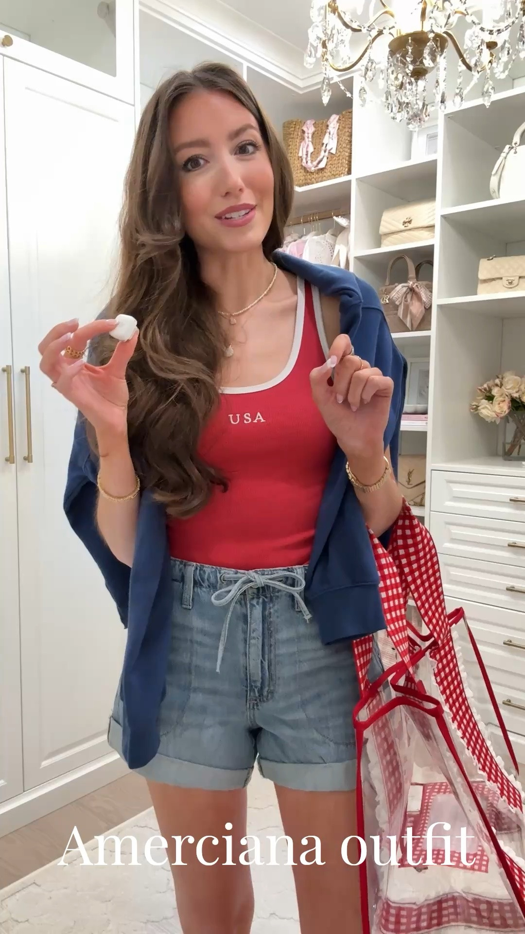 Such a cute outfit idea to wear for the Fourth of July!❤️ code LACEANDLASHES for 20% off casemate tote bag! 

4th of July outfit, patriotic outfit ideas, Fourth of July, denim shorts, target finds, casemate gingham tote @Target

#LTKootd #LTKSeasonal #LTKSaleAlert