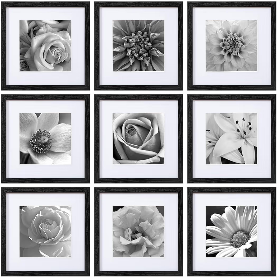 eletecpro 12x12 Picture Frames Set of 9 with Mat for 8x8 Photos or without Mat for 12x12, Square ... | Amazon (US)
