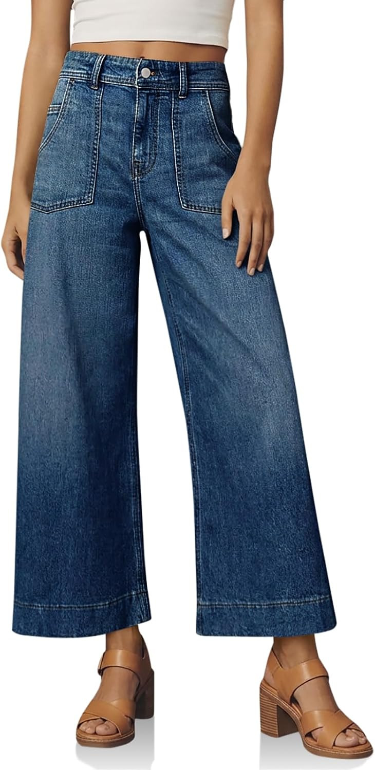 Cicy Bell Womens Cropped Wide Leg Jeans High Waisted Stretchy Denim Pants | Amazon (US)
