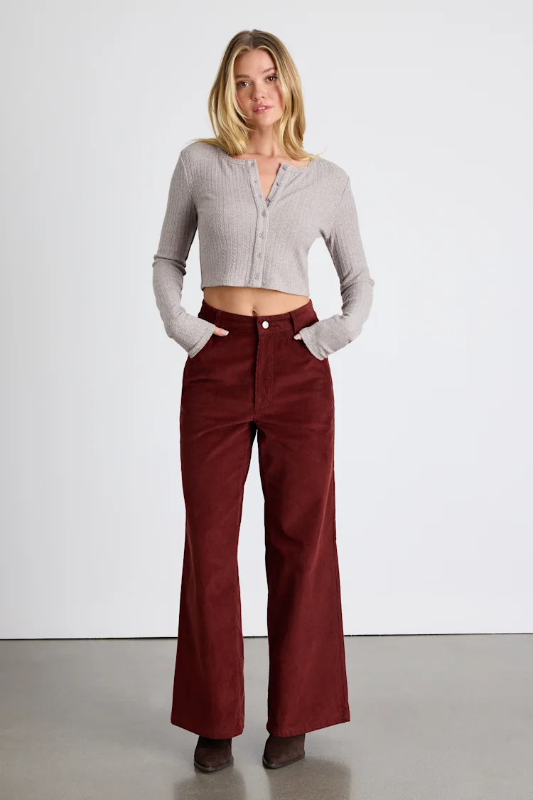 Luelia Rust Brown Corduroy High-Rise Wide-Leg Pants | Lulus