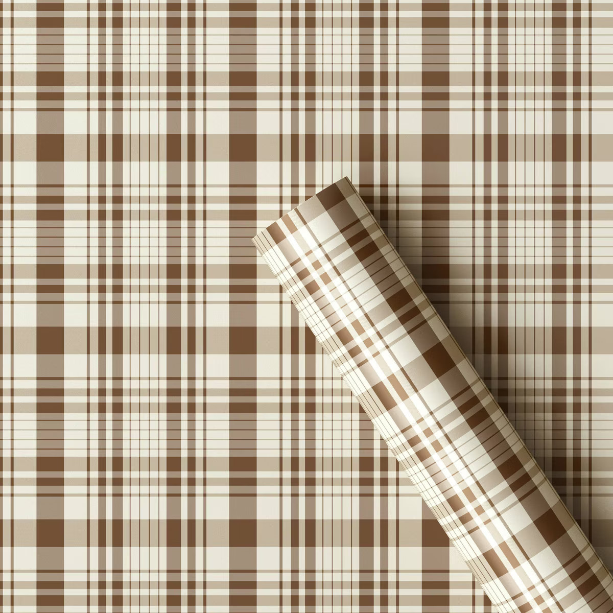 30" 20 sq ft Christmas Roll Wrap Brown/Beige Plaid - Wondershop™ | Target