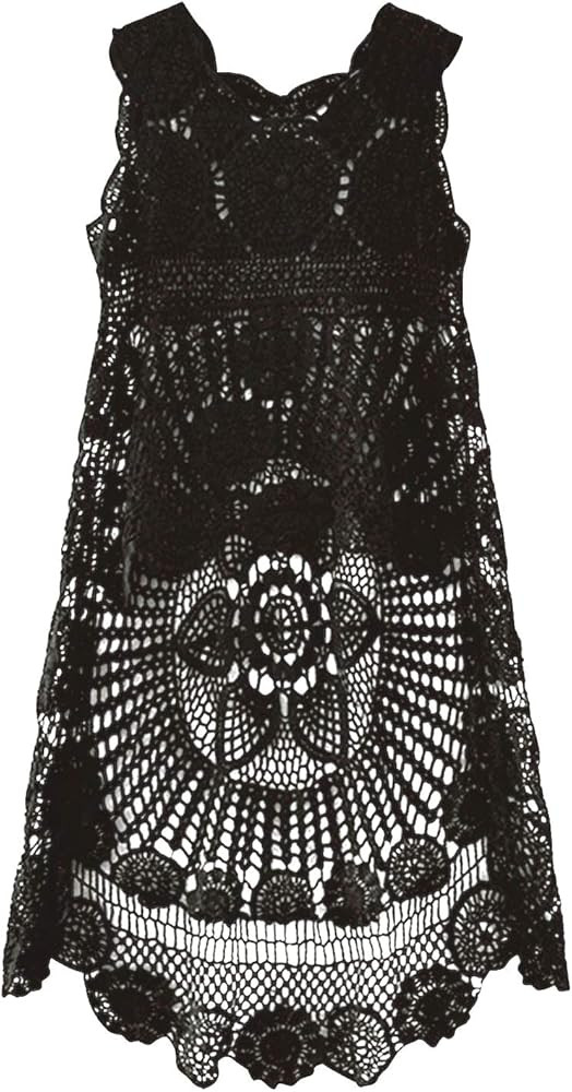 PUWEI Women's Hollow Out Hi-Low Tank Top Floral Crochet Swimsuit Bikini Cover Up | Amazon (US)