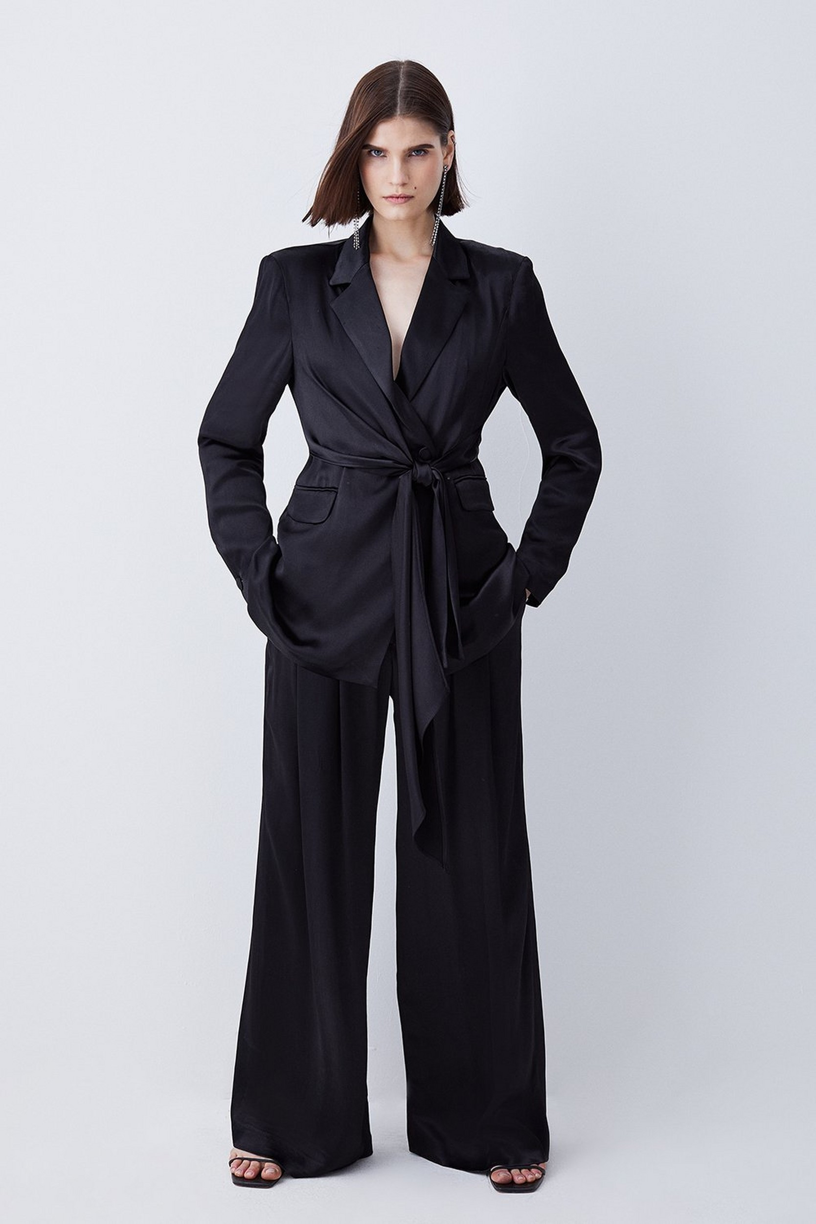 Satin Back Crepe Wide Leg Trouser | Karen Millen UK + IE + DE + NL