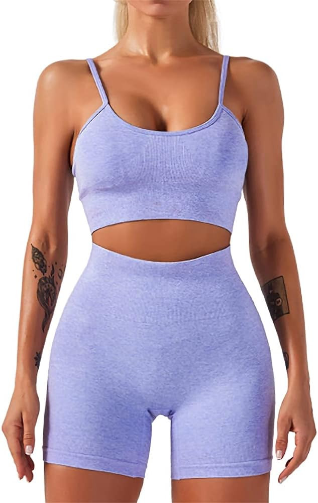 HANERDUN 2 Piece Workout Set for Women Outfit Gym High Waist Leggings with Sport Bra | Amazon (US)