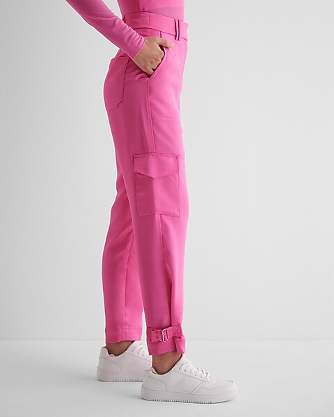 Super High Waisted Satin Cargo Ankle Pant | Express