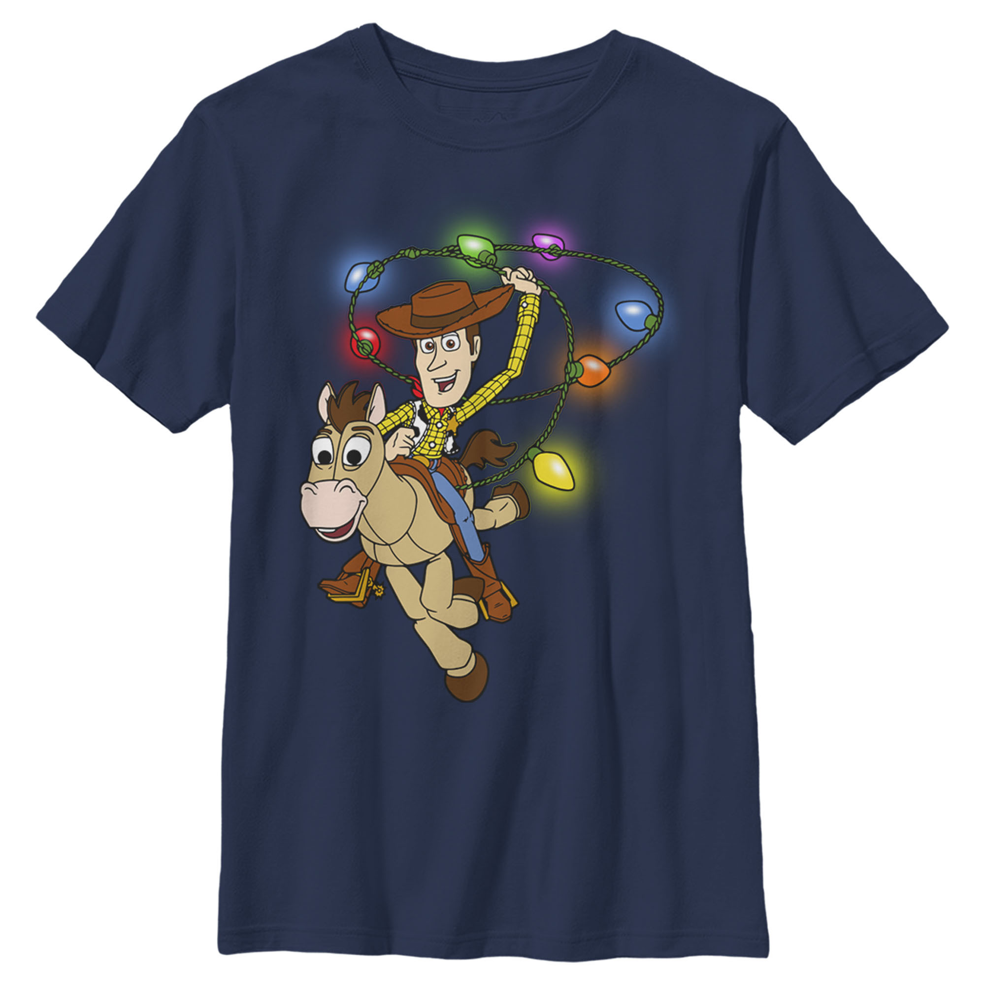Boy's Toy Story Christmas Woody Light Lasso  Graphic Tee Navy Blue X Small | Walmart (US)