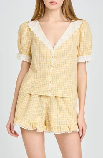 Emma Eyelet Trim Plaid Button-Up Top | Nordstrom