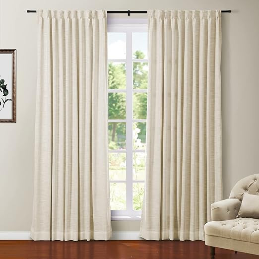 TWOPAGES Faux Linen Ivory Curtain 84 Inches Length Thermal Insulated Blackout Room Darkening Pinc... | Amazon (US)