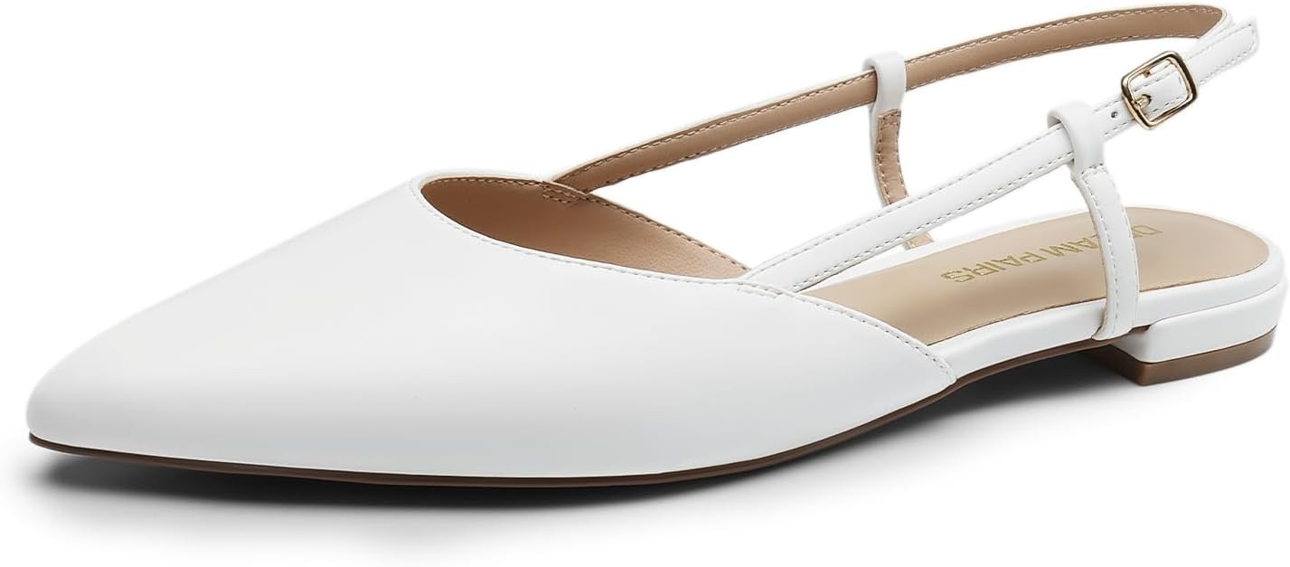 DREAM PAIRS Slingback Flats for Women, Pointed-Toe Elegant Women's Ballet Flats with Buckle Strap... | Amazon (US)