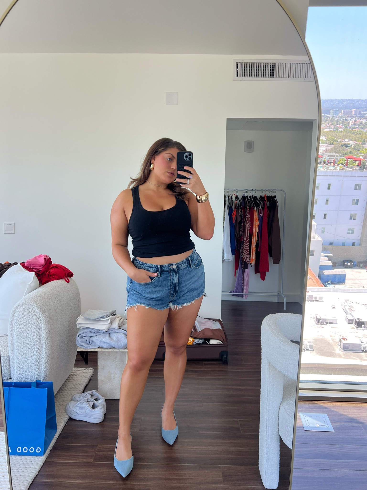 Hi besties!! Peep this fire fit I put together the other day🔥🔥I paired these kitten Franco Sarto heels with my favorite Good American jean shorts and black ribbed tank. 

This look slays for summer since it’s the perfect combo of comfy and trendy! But also just an elevated basic that I think you need!! I’m wearing a size 15 in the shorts and an XL in the GA tank. 

I could not link the exact shorts, but these are a super close alternative from Good American as well!❤️‍🔥

#LTKPlusSize #LTKSeasonal #LTKShoeCrush
