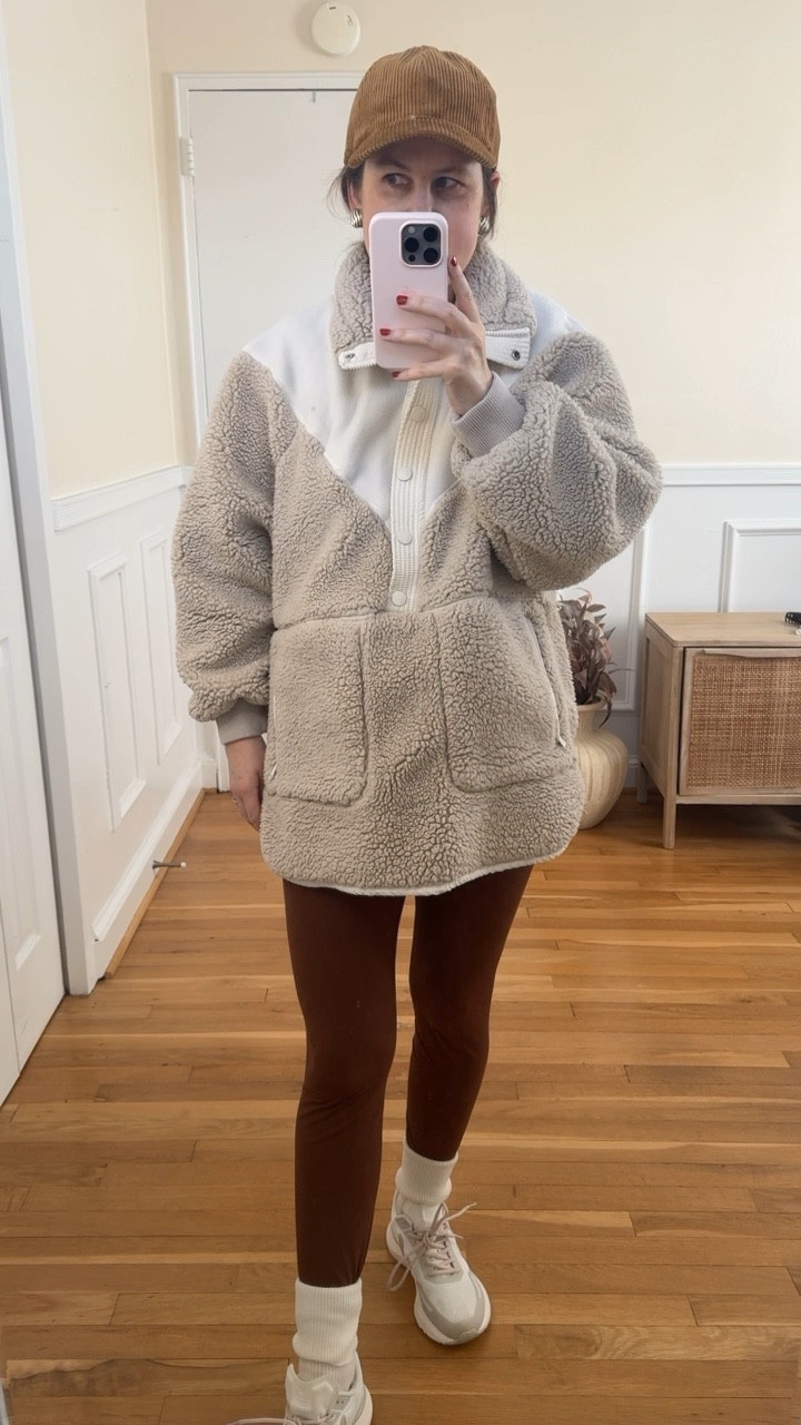 Cozy winter day outfit! This fleece is back in stock and super warm. I sized down one size. My exact color isn’t available this year but there are some similar options, and I tagged those under exact! I wore this outfit a lot postpartum. I sized up in the leggings! This is also a great travel outfit option. 

#LTKfamily #LTKtravel #LTKSeasonal